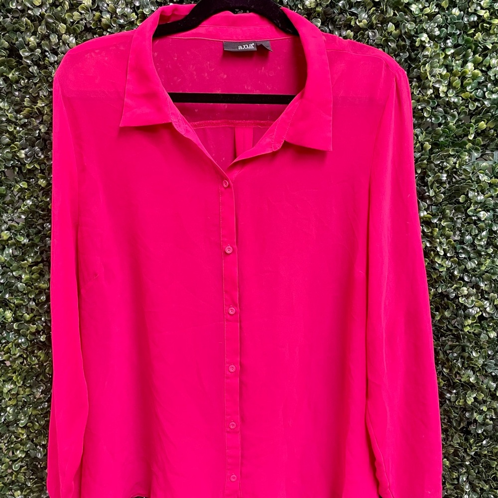 a.n.a Women's Vibrant Pink Button-Down Shirt